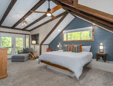 Along with the king bed you will find a comfortable chaise by the river view for your relaxing pleasure and access to the private ensuite bathroom