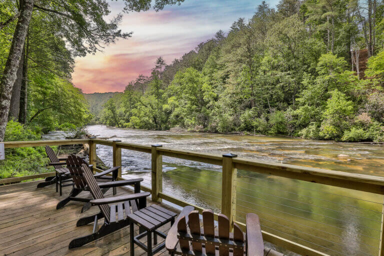 Relax to the sounds of the rushing rapids and take in an amazing sunset